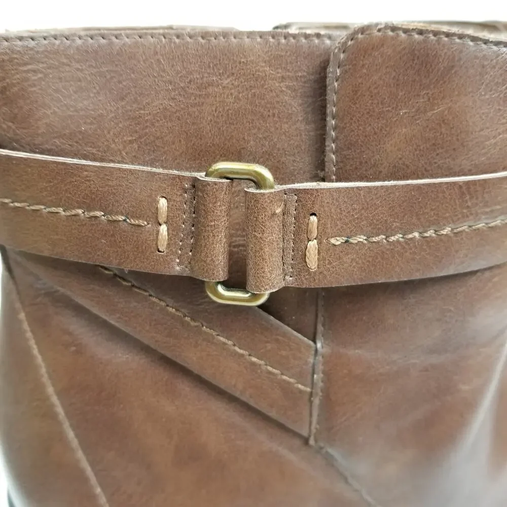 Franco Sarto Nino Women's Brown Faux Leather Stacked Heel Ankle Boots Size 8.5